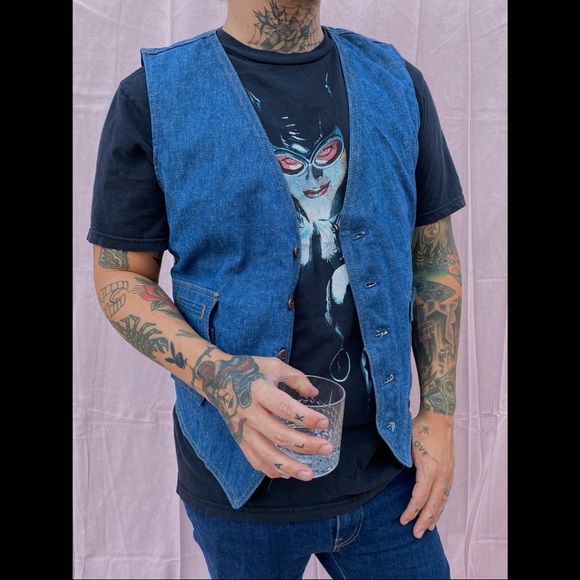 Sold • Lee 1970s Vintage Denim Jean Vest 42R M Medium - Picture 3 of 5